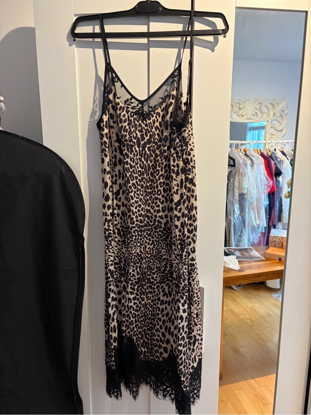 Alexander McQueen Leopard-Print Lace-Trim Slip Dress - Black & Beige